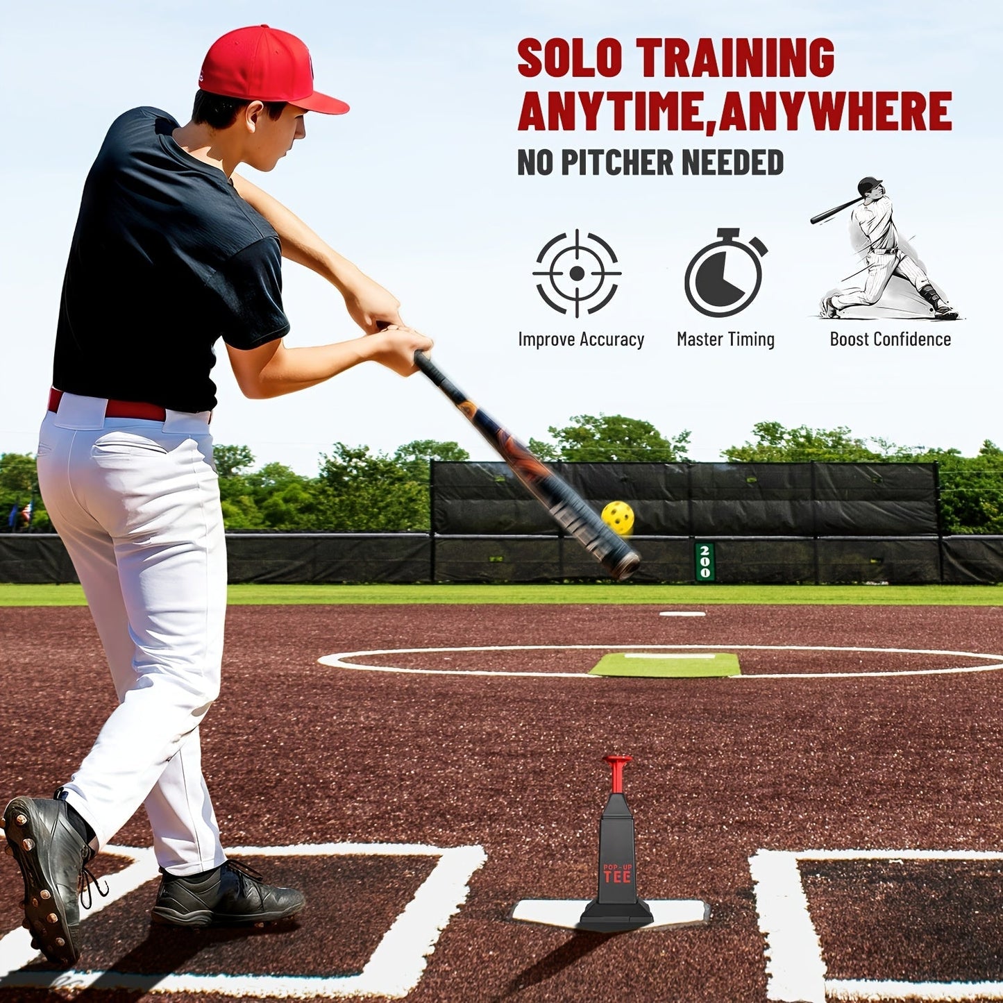 Baseball Softball Hitting Tee with Popper & 12 Mini Balls | Launches Up to 40 Inches High | No Battery Required | Kids Youth Batting