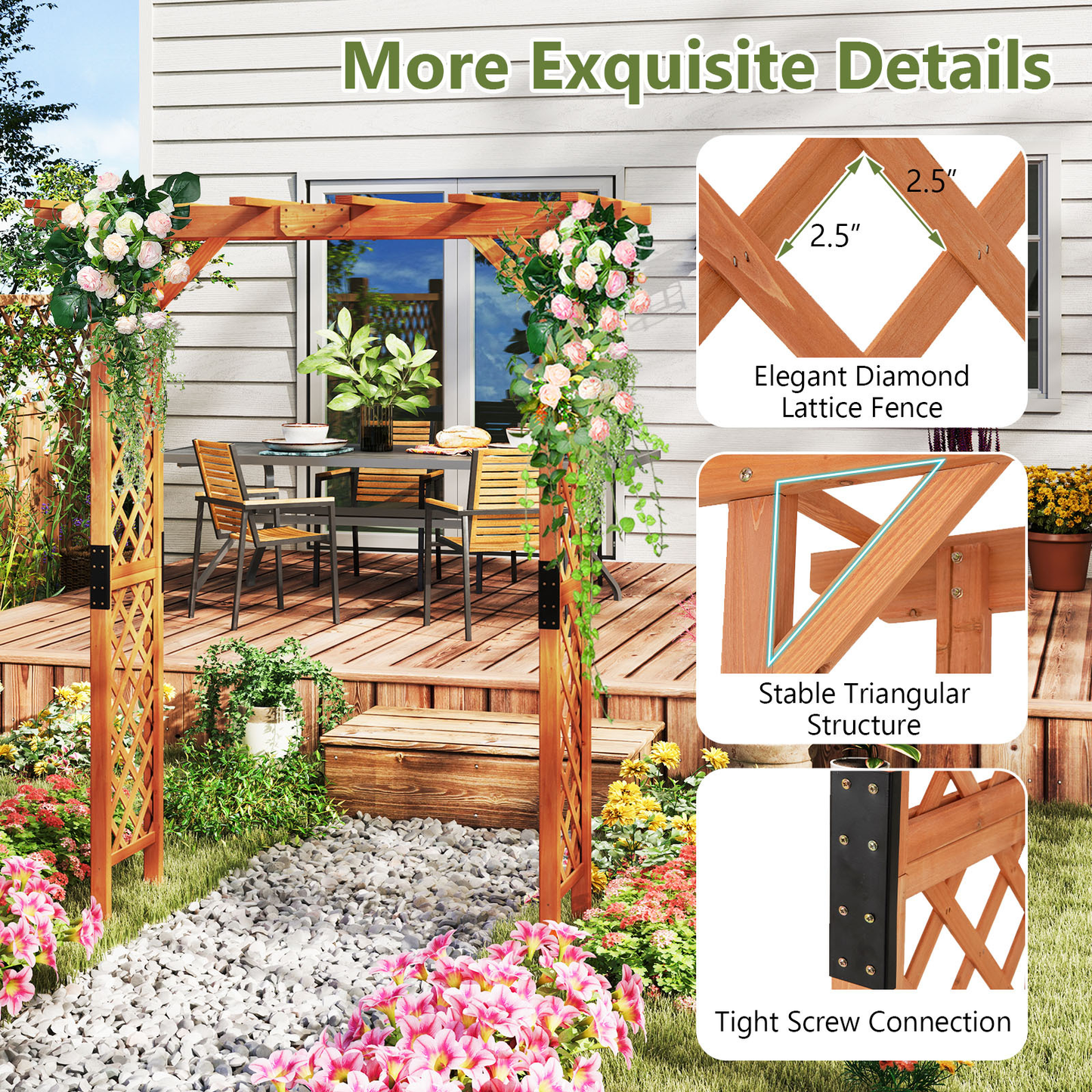 Wood Garden Arbor 7ft Fir Pergola Trellis Climbing Plants Roses