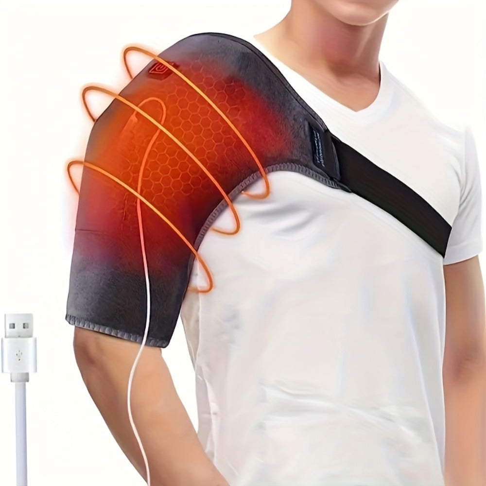 USB Heated Shoulder Pad with 3-Speed Temperature Control, Electric Heating Wrap for Shoulder & Neck Pain