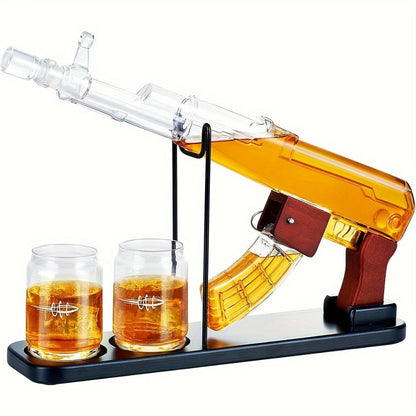 AK-47 Whiskey Gun Decanter Set with Detachable Magazine and Two 6.75oz Glasses, 17.6oz Liquor Dispenser Military Style Home Bar Decanter
