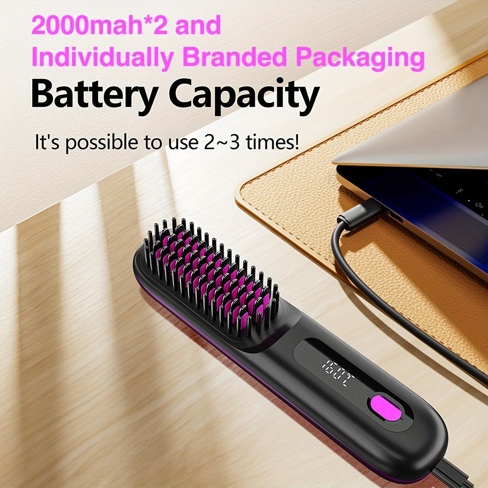 Cordless Hair Straightener USB Rechargeable - 3 Temperature Controls, LED Display, Shine, Travel Flat Iron with Comb & Clips