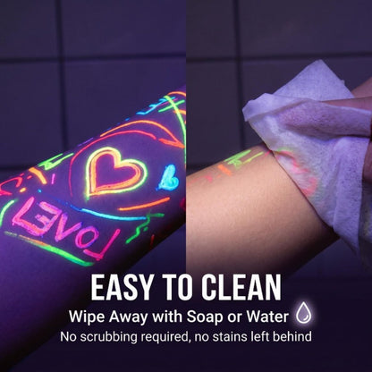 Face Body Paint Pens 18 Colors with Reusable Stencils, Washable Neon Glow in the Dark Skin-Safe Makeup Pens
