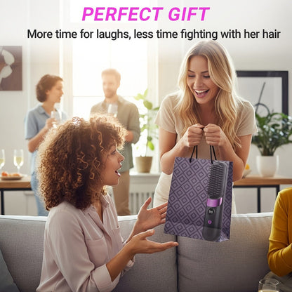 Ionic Hair Straightener Brush USB-C Rechargeable 3-in-1 Straightener Curler Styler, Adjustable Temperature