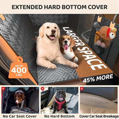 Dog Back Seat Extender with Hard Bottom – Heavy Duty Car Seat Cover for Dogs Supports 400 lbs, Waterproof Backseat Hammock Bed for SUVs
