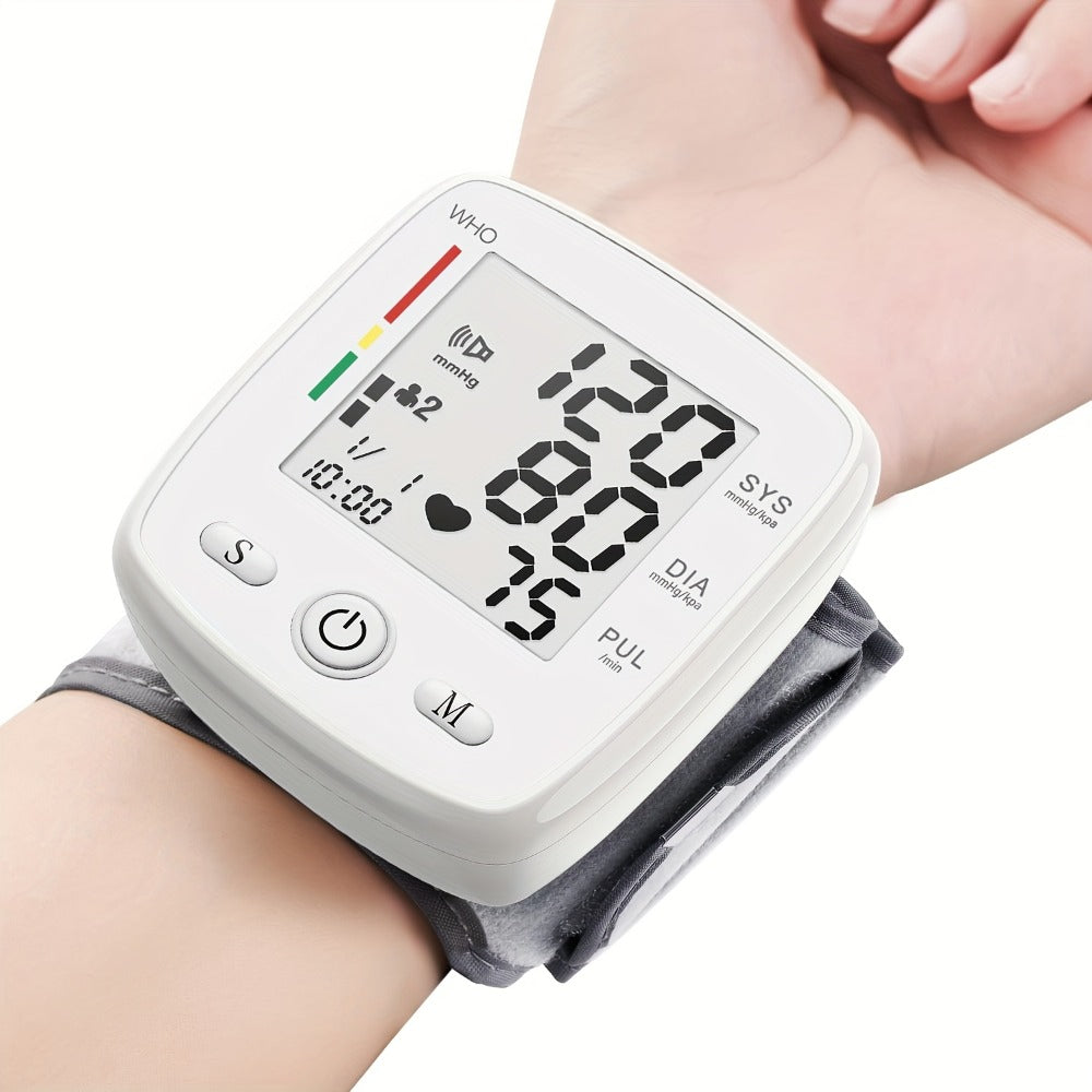 Blood Pressure Monitor for Wrist, Rechargeable LCD Device with Voice, 2 x 99 Memory and Portable Case