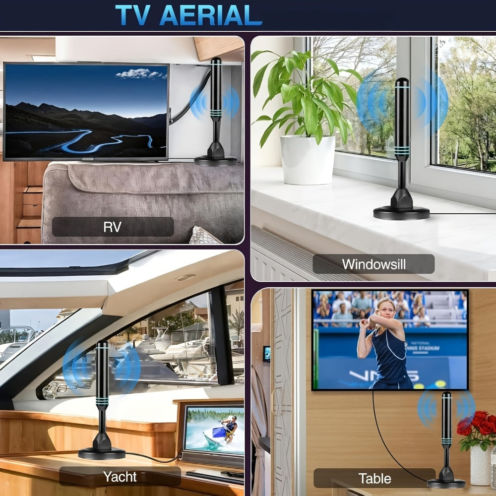 Smart IC Chip TV Antenna with Signal Booster – 4K Ultra HD & 1080P, Omnidirectional Indoor & Outdoor, Weather Resistant, 10FT Coax Cable