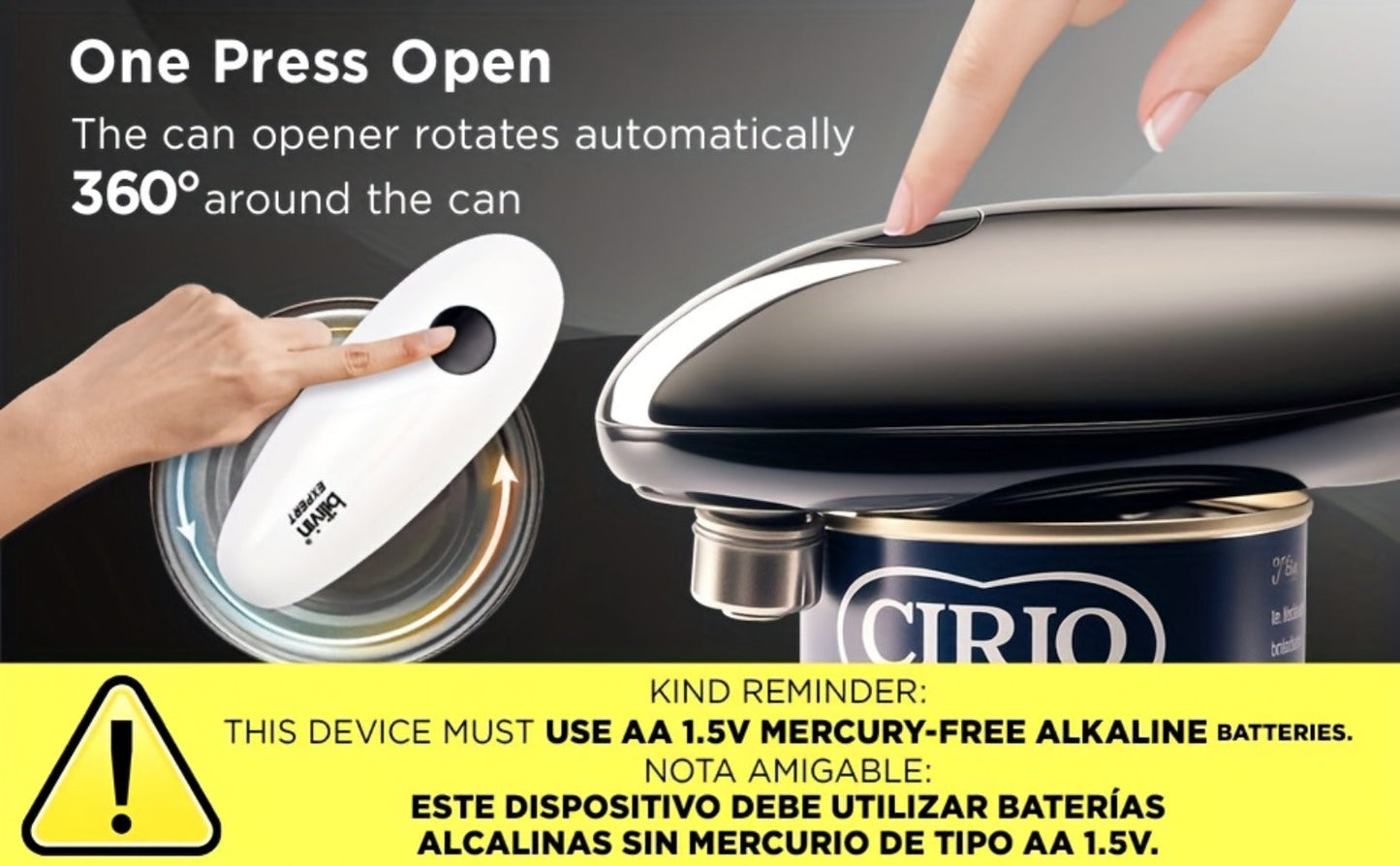 Kitchen Expert Battery Can Opener with One-Touch Control, Circular Rim Operation and Four Colors
