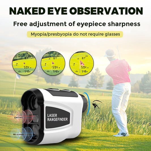 White Golf Laser Rangefinder, Model LAB12 with 1200-Yard Source Rating, 6x Optics and USB Charging