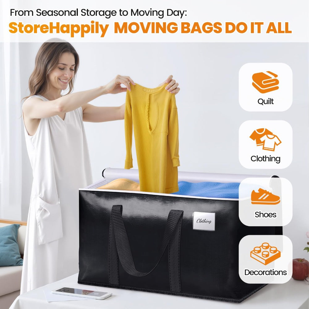 Moving Bags Extra Large Heavy Duty Storage Totes with Backpack Straps & Double Zipper – 4pcs Stackable Packing Bags for Moving