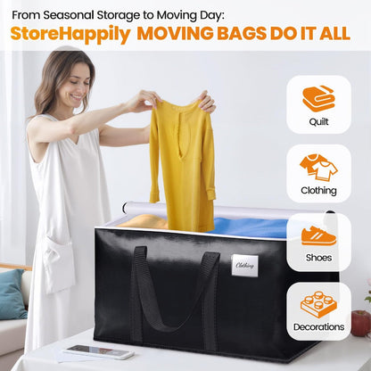 Moving Bags Extra Large Heavy Duty Storage Totes with Backpack Straps & Double Zipper – 4pcs Stackable Packing Bags for Moving