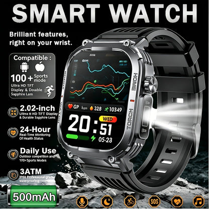 Smart Watch 2.02-Inch Rugged TFT Display with 500mAh Battery, LED Flashlight and Wireless Calling