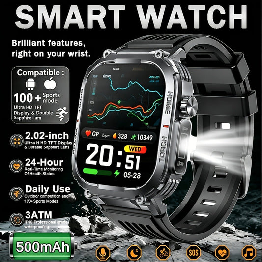 Smart Watch 2.02-Inch Rugged TFT Display with 500mAh Battery, LED Flashlight and Wireless Calling