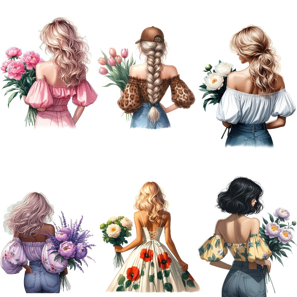 Aesthetic Floral Stickers for Journaling 16pcs – Floral Girl Artistic Cut-Out Scrapbook Sticker Sheets, 2 Styles