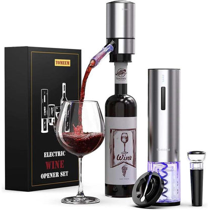 Electric Wine Opener Gift Set Rechargeable, 5-Piece Wine Accessory Kit with Aerator, Vacuum Stoppers
