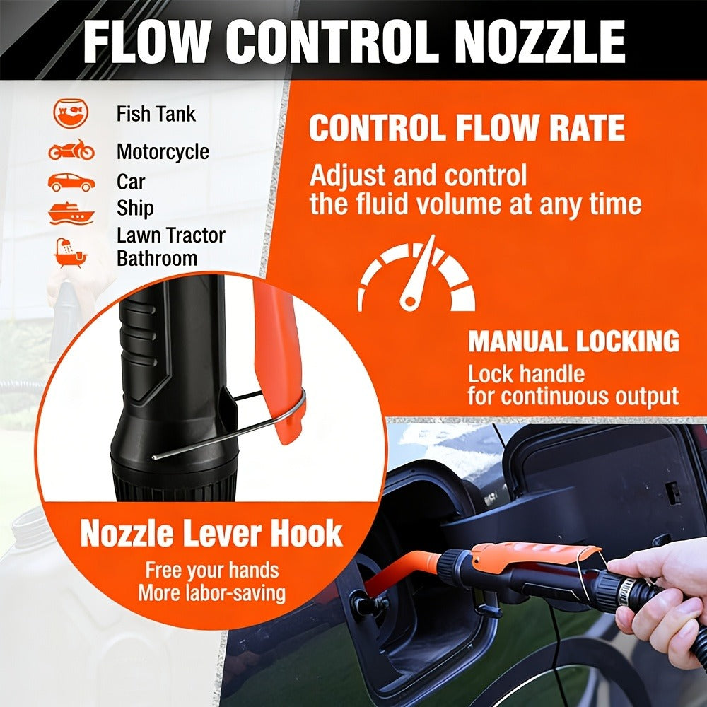 Battery Powered Fuel Transfer Pump 2.4 GPM Portable Gas Transfer Pump with Flow Control Nozzle for Gasoline Oil Diesel 1.3" Straw Corrosion