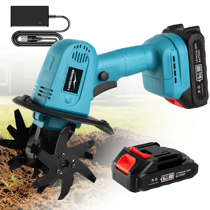 Cordless Electric Cultivator 20V Handheld Rotary Tiller, 9-Inch Width 6.6-Inch Depth, 1 or 2 Batteries & Charger