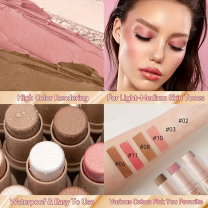 Cream Contour Stick Set 3-in-1 with Blush Highlighter & Bronzer – Squalane Non-Greasy Waterproof Long-Lasting Sculpting Kit