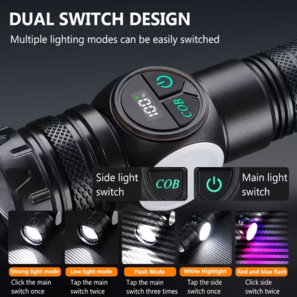 High Lumen Tactical Flashlight 2-Pack – COB Side Light, USB Fast Charging, Zoomable, Multiple Modes for Camping, Cycling, Fishing