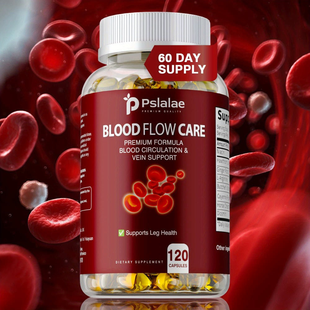 Blood Flow Support Capsules with Niacin, Hawthorn & Ginger Root, Heart Health & Leg Circulation Supplement