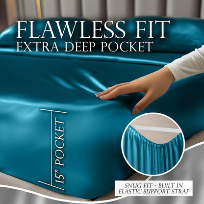 4-Piece Satin Sheet Set with 15-Inch Deep Pockets in Twin, Full, Queen or King Sizes and Nine Color Options