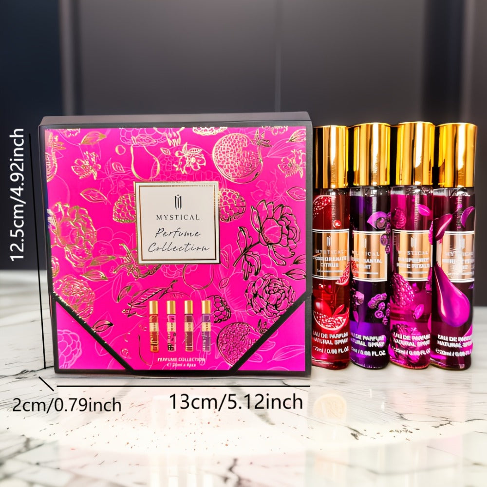 Travel Size Perfume Set for Women – Mystical 4-Piece Fresh Fruity Fragrance Kit 20ml Each, Layered Front Mid & Base Notes
