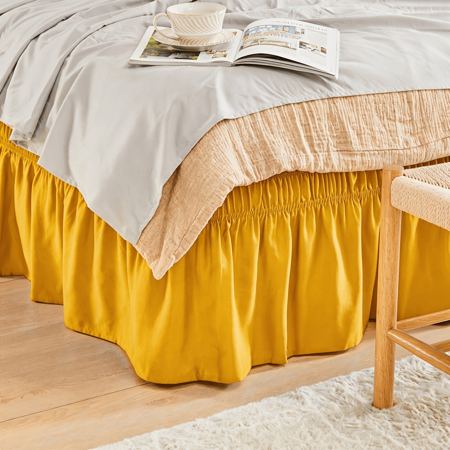 Bed Skirt with Adjustable Elastic Belt – Ruffle Microfiber Dust Ruffle 15 Inch Drop, Hotel Quality, Fade Resistant, Machine Washable