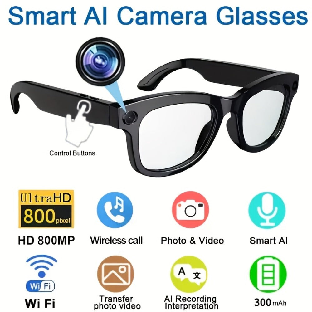Smart Glasses Camera and Camera-Free Eyewear with Photochromic, Transparent and Black Lens Options