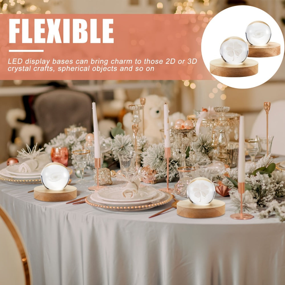 LED Light Base Wooden Display Stand 16 Pack USB Powered White Light Base for 3D Crystal for Parties, Celebrations and Guest Favors