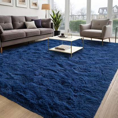 Shaggy Plush Area Rug – Soft Fluffy Carpet for Living Room, Bedroom & Sofa | Non-Slip Machine Washable Tie-Dye & Solid Color Long Pile Rug |