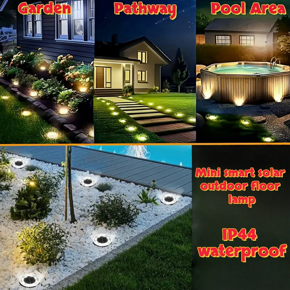 Solar Ground Lights 8 Pack 8-LED - Ultra Bright Semi-Recessed Outdoor Floor Lights for Garden Pathway Driveway Deck Staircase Pool