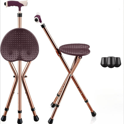 Folding Cane with Seat, LED Light Telescopic Walking Stick with Height Adjustment & Frosted Handle