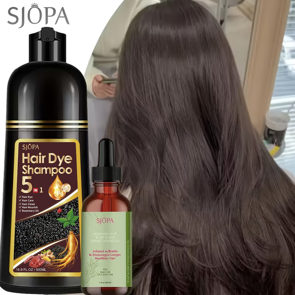 Rosemary Oil Hair Coloring Shampoo 5-in-1 Herbal Formula 500ml - 100% Gray Coverage for Bath Time, Home Spa and Personal Care