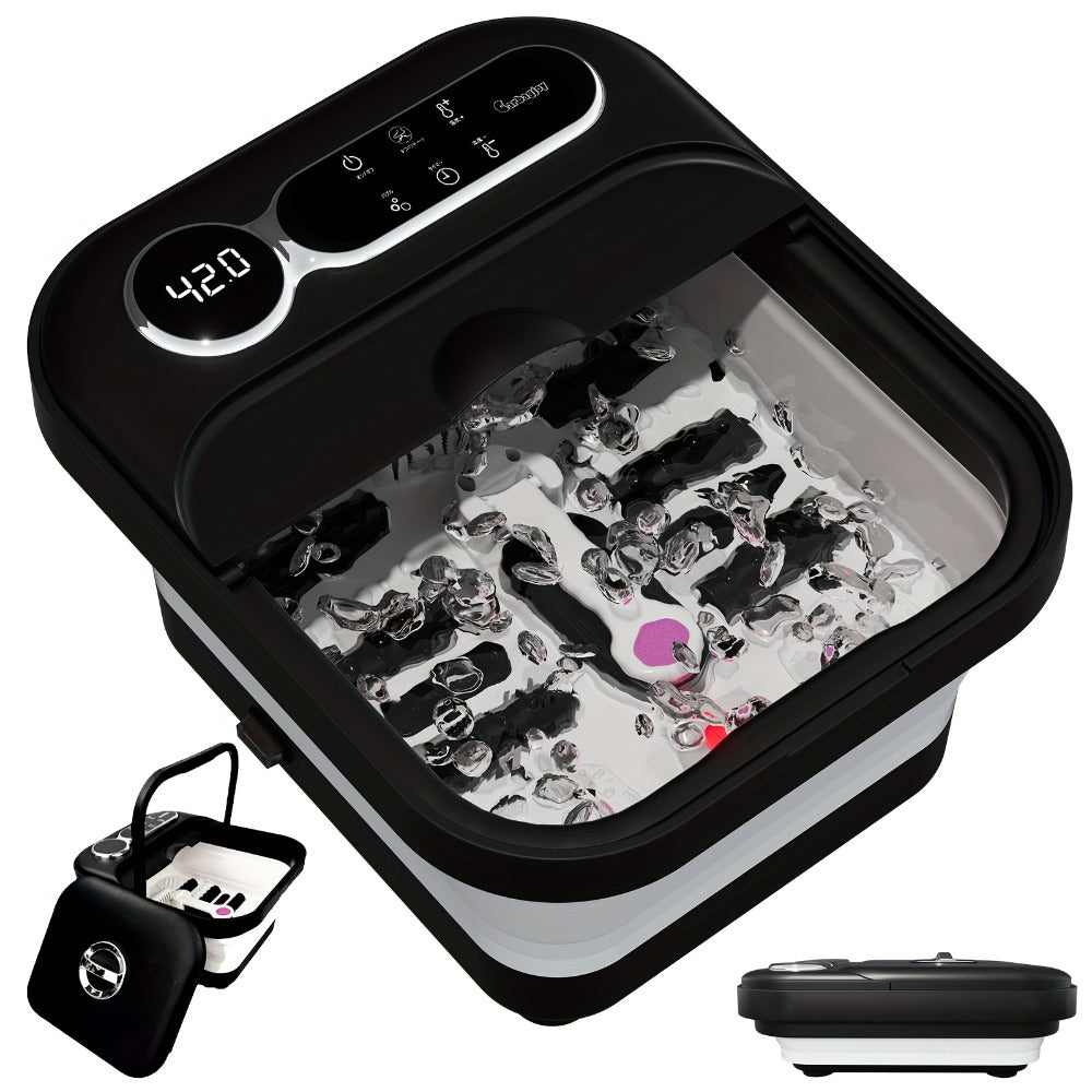 Foot Spa Massager Collapsible with Heater & Temperature Control – Foot Bath with Bubbles, 6 Massage Rollers, Vibration