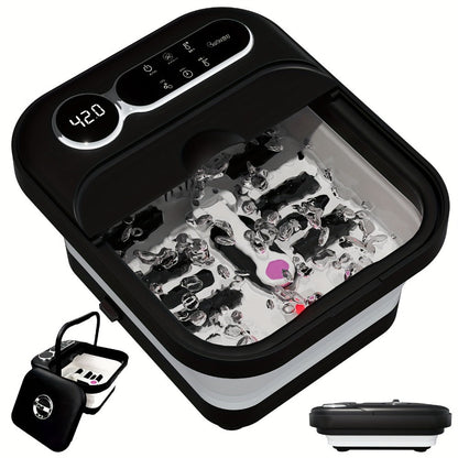 Foot Spa Massager Collapsible with Heater & Temperature Control – Foot Bath with Bubbles, 6 Massage Rollers, Vibration