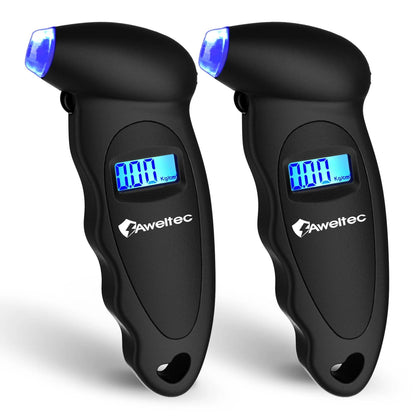 Digital Tire Pressure Gauge 2-Pack 150 PSI – Backlit LCD, 4 Modes PSI/Bar/KPA/Kgf, Non-Slip Grip for Car, Truck, Motorcycle & Bicycle