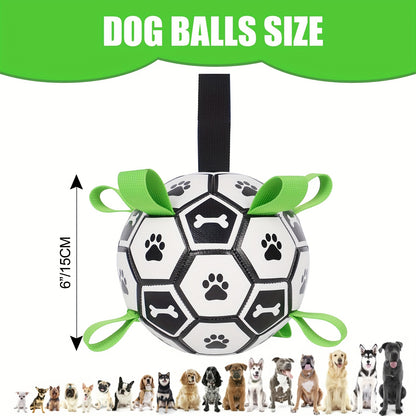 Soccer Ball Dog Toy with Straps – Interactive Tug of War Ball for Dogs, Durable Outdoor Water Toy for Small Medium Dogs