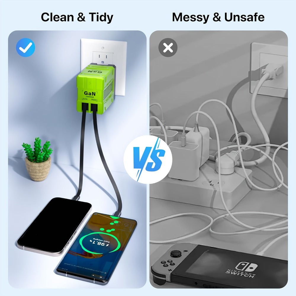 GaN Wall Charger 120W Fast with Retractable Built-In Cable & Foldable Plug for an Everyday Personal Care Routine
