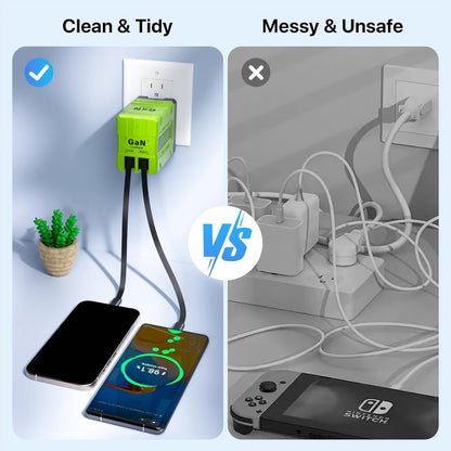 GaN Wall Charger 120W Fast with Retractable Built-In Cable & Foldable Plug for an Everyday Personal Care Routine
