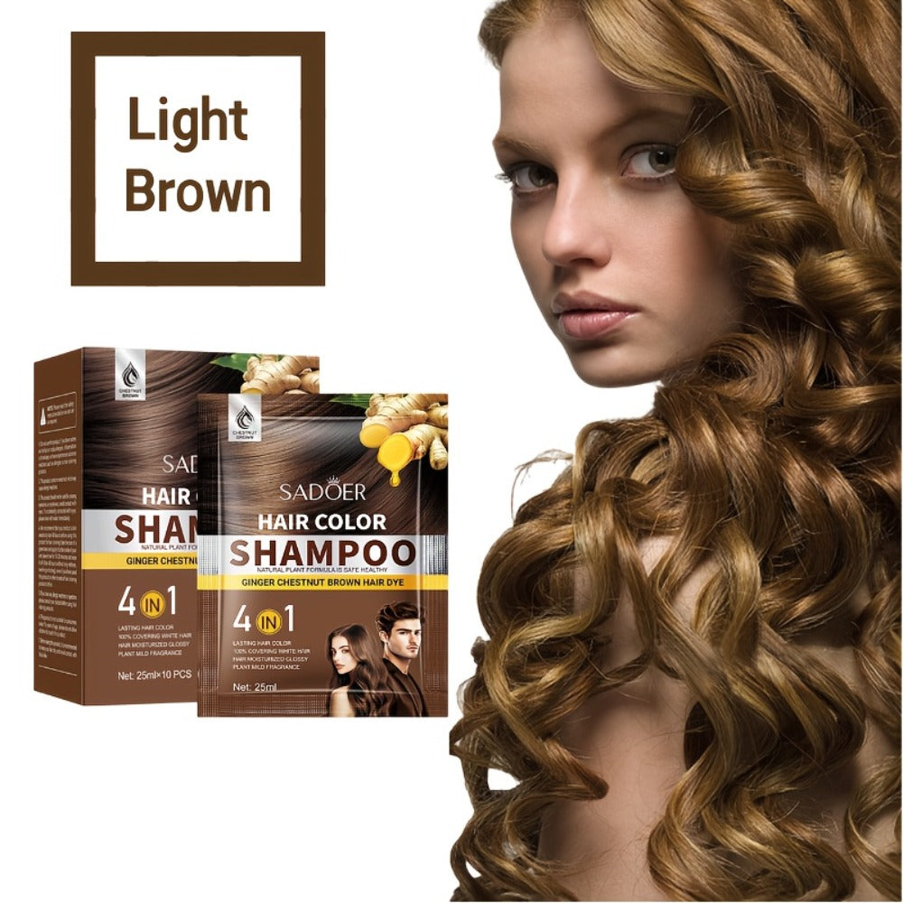3-in-1 Hair Color Shampoo 10-Pack Single-Use Sachets Natural Dye Deep Cleansing Gel for Bath Time, Home Spa and Personal Care