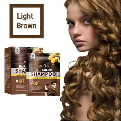3-in-1 Hair Color Shampoo 10-Pack Single-Use Sachets Natural Dye Deep Cleansing Gel for Bath Time, Home Spa and Personal Care