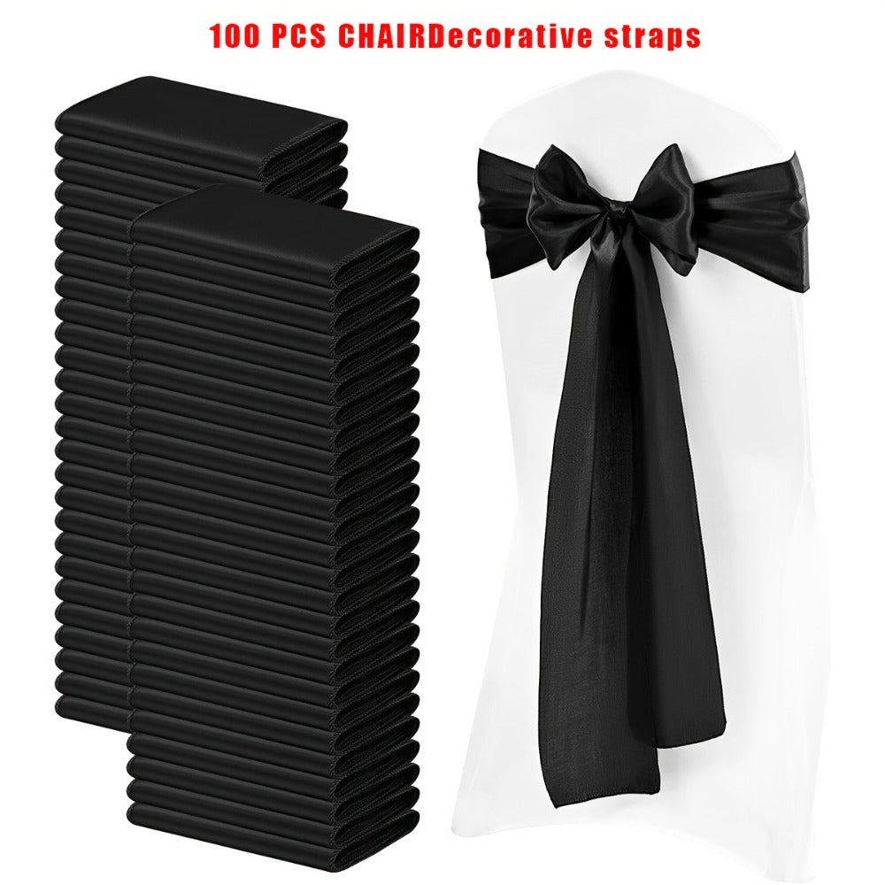 100pcs Satin Chair Sashes Bows for Wedding Banquet Party Event Decoration, 13 Colors, 18×275cm