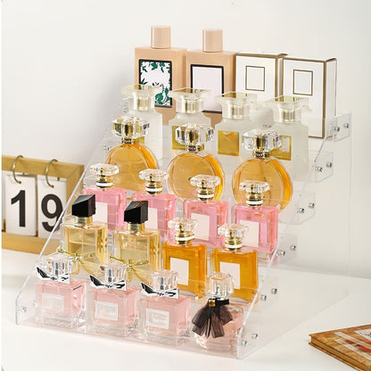 Clear Acrylic Makeup Organizer 5-Tier Cosmetic Storage with Multiple Compartments for Perfume Lipstick Skincare Nail Polish Jewelry Vanity