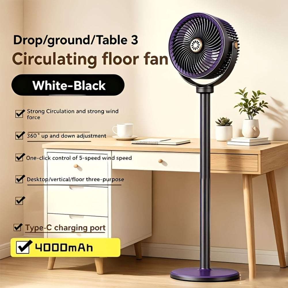 RV Fan 5-in-1 USB Rechargeable 4000mAh Battery 5-Speed Type-C Charging Port Portable Room Fan for Entryways, Bedrooms and Living Spaces