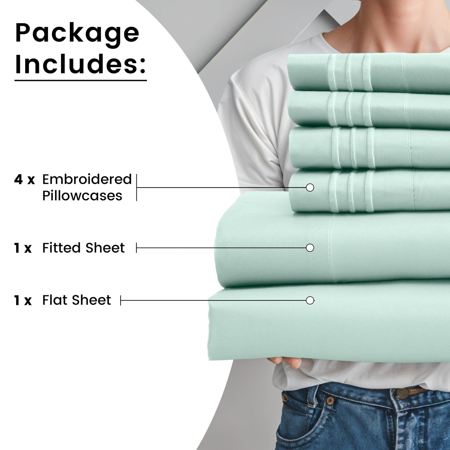 Fitted Sheet Set 6-Piece Brushed Polyester Deep Pocket Bed Sheets 20 Colors Hotel Luxury Bedding with Embroidered Pillowcases