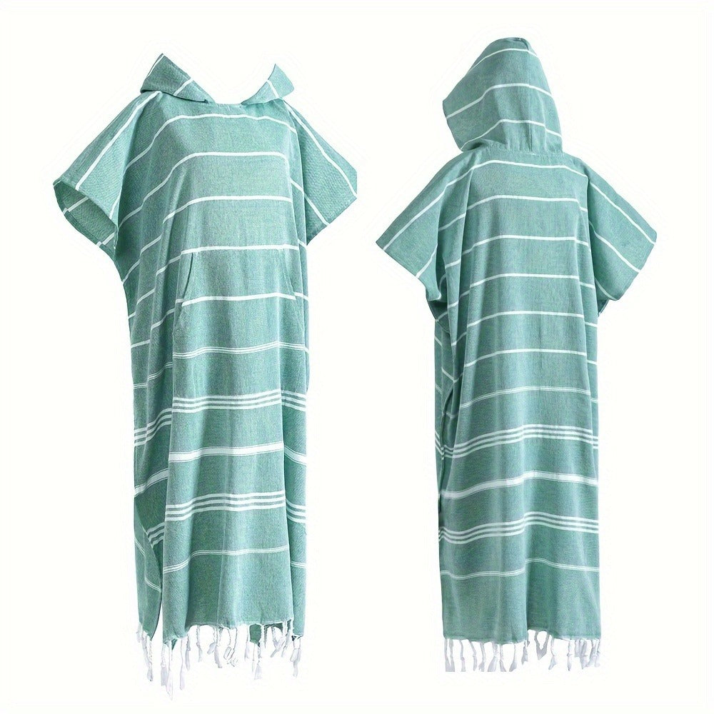 Hooded Beach Poncho Turkish Cotton Sandproof - Wearable Surf Changing Towel Thin Bathrobe, S & L