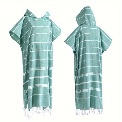 Hooded Beach Poncho Turkish Cotton Sandproof - Wearable Surf Changing Towel Thin Bathrobe, S & L