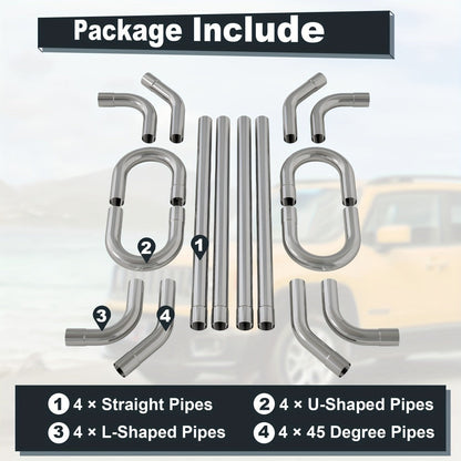 2.5 Inch Exhaust Pipe Kit Mandrel Bend – 8pcs Universal Mild Steel 16 Gauge Tubing with 90° 45° U-Bend & Straight Pipes for Custom Exhaust