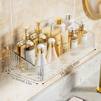 Wall-Mounted Plastic Bathroom Storage Shelf with Adhesive Plates, 24.5cm Rack in Gray, Amber or Green