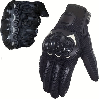 Full-Finger Motorcycle Gloves with Dome Knuckle Shell, Dotted Palms, Black or Red in M to XXL