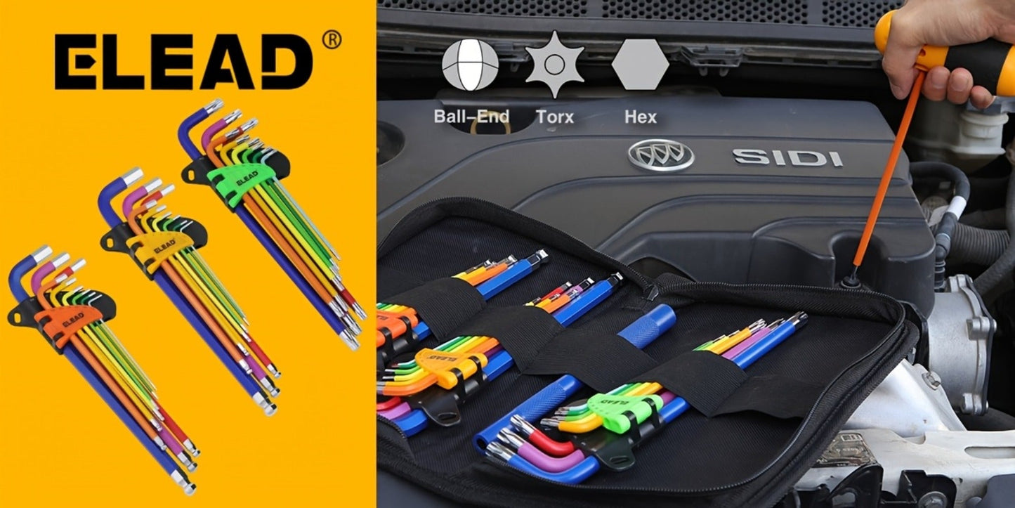 Allen Wrench Set Ball End Hex Key – SAE & Metric Color-Coded with T-Handle & Torx Keys Chrome Vanadium Steel for Bicycle Repair Auto DIY